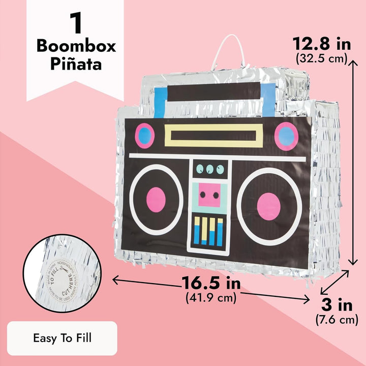 Boombox Pinata - 80S and 90S Theme Party Decorations, Hip Hop, Retro Birthday Supplies (16.5X12.8X3 In) - 90S Party Decorations - Boom Box Decor Pinata