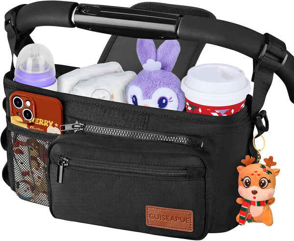 Universal Stroller Organizer with Cup Holder: Baby Travel Essential, Stroller Caddy with Shoulder Strap, Stroller Accessories Fit Uppababy, Baby Jogger Doona, Nuna, Britax, BOB Stroller