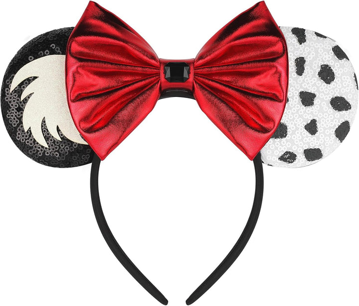 Mouse Ears, Sequin Mouse Ears Headband for Girls Women Halloween Birthday Party (Orange Bow)