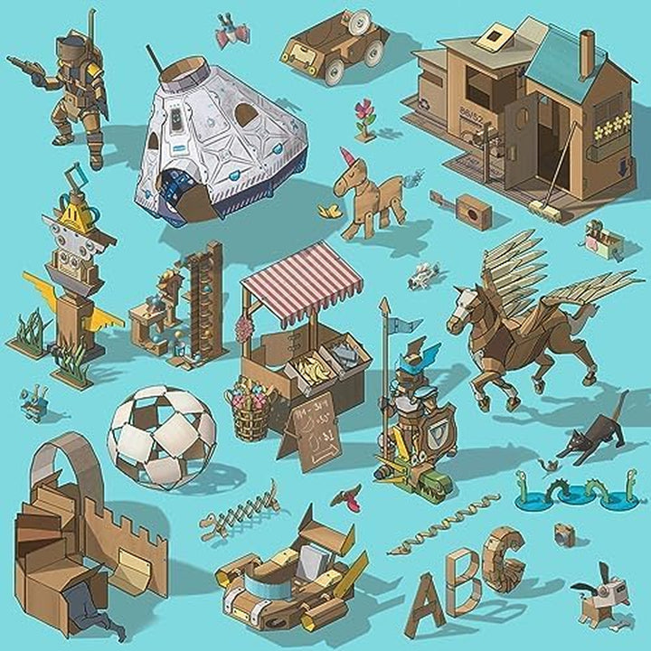 Discover | 126 Piece Cardboard Construction Toolbox for 1-5 Makers | STEM and STEAM Educational Toys for Kids | at Home Play + Classroom Learning | Reusable Tools for Boys and Girls Age 5+