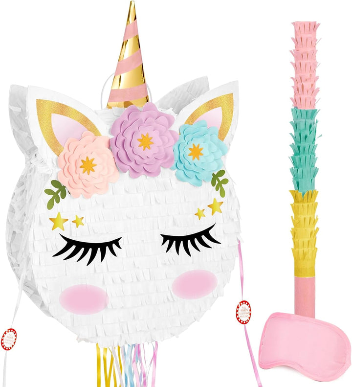 Unicorn Piñata - Unicorn Party Supplies Piñata Bundle with Blindfold and Bat for Girls Kids Rainbow Unicorn Theme Birthday Party Game Decorations (15.7" X 12.2" X 3.1")
