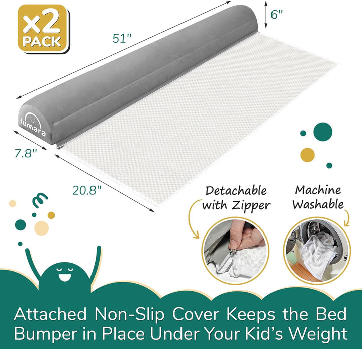 Inflatable Bed Rail for Toddlers 2 Pack - Portable Travel Bed Bumpers for Kids Fits Twin Full Queen King Size Beds - Non-Slip Safety Guard Rails