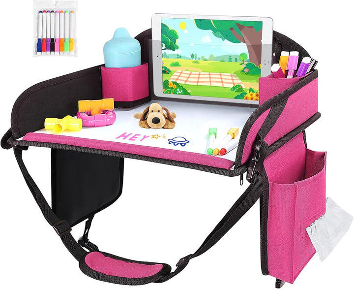 Kids Travel Tray for Car Seat, Toddler Road Trip Essentials with Drawing Kit, Travel Activities Must Haves (Black)