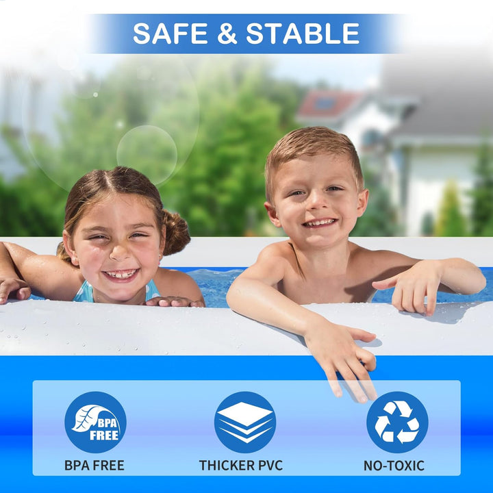 Large Inflatable Swimming Pool, 145" X 74" X 22" Extra Large Blow-Up Kiddie Pool with Repair Patch, Family Swimming Pool for Backyard, Summer Water Party, Indoor Outdoor