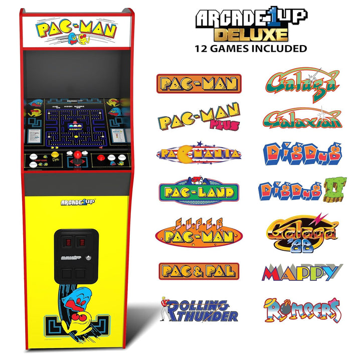 PAC-MAN Deluxe Arcade Machine, Built for Your Home, with 5-Foot-Tall Full-Size Stand-Up Cabinet, 14 Classic Games, and 17-Inch Screen