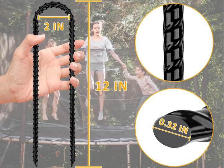 Trampoline Stakes Anchors High Wind 12'' Ground Anchor Heavy Duty Tent Stakes Swing Set Anchors Trampoline Accessories with T Hook - Black 8Pcs