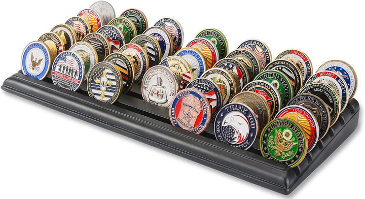 Challenge Coin Display Stand 6 Row 100% Solid Wooden Holder Rack Case Holds 42 Coins