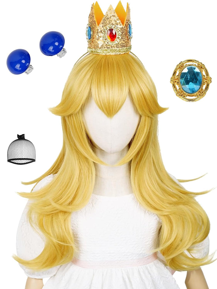 Long Straight Black Kids Wig with Flower Hair Clip, Wigs for Girls Toddler Cosplay 27.6'' Synthetic Hair + Wig Cap for Halloween Party Daily Costumes