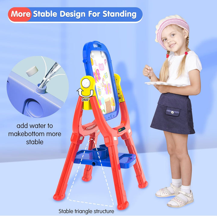 Easel for Kids, Rotatable Double Sided Adjustable Standing Art Easel with Drawing & Writing Accessories for Kids Boys and Girls (Red Blue)