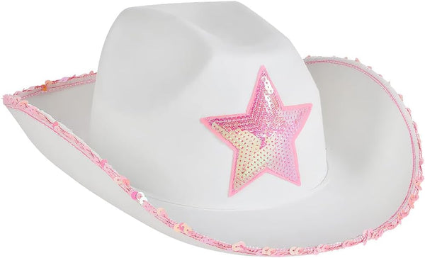 White Felt Cowgirl Hat with Pink Star, One per Order