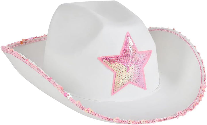White Felt Cowgirl Hat with Pink Star, One per Order