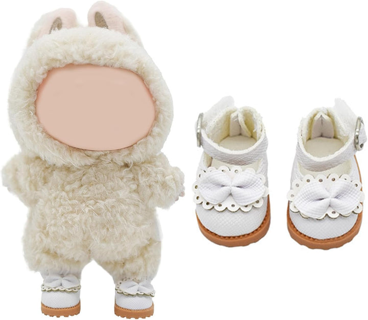 Mini Doll Shoes, 1 Pair Cute Lace up Canvas Sneakers Compatible for 17Cm/15Cm Doll Shoes Toy Outfit Accessories(White)