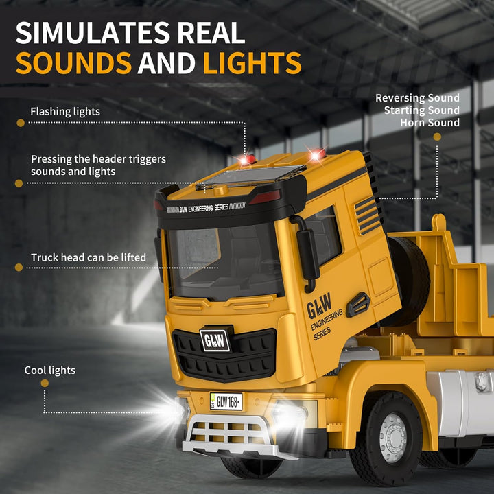 Kids Toys for 3 4 5 6 7 Years Old Boys, Die-Cast Construction Toys Set W/Semi Truck, Excavator, Bulldozer, Alloy Engineering Construction Vehicles Truck Toys W/Lights & Sounds, Model Cars