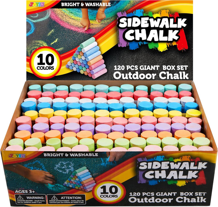 120 PCS Sidewalk Chalks for Kids Giant Box Non-Toxic Jumbo Colored Washable Sidewalk Chalk for Toddlers in 10 Colors
