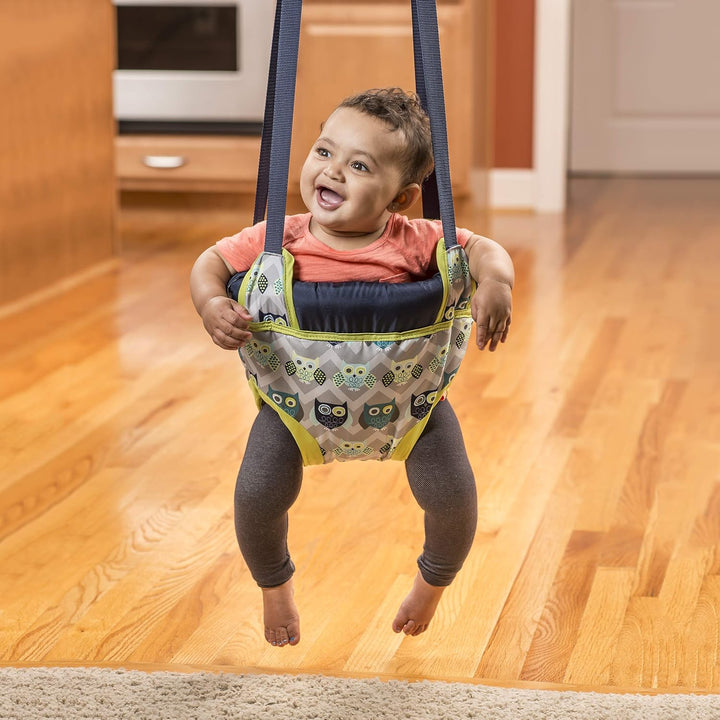 Exersaucer Johnny Jumper Featuring Easy-To-Use Clamp Attachment for Quick and Tool-Free Set up and Adjustable Straps to Customize the Height for Your Child, Owl