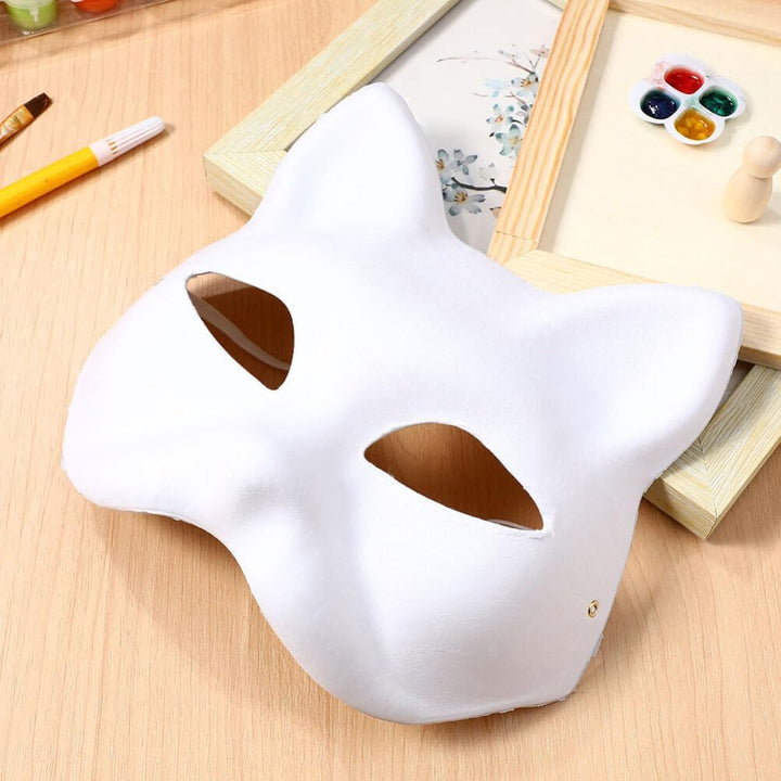 6Pcc Cat Mask Therian Masks White Cat Masks Paper Fox Masks Blank Mask Unpainted Wolf Animal Half Facemasks DIY Paint Masquerade Mask Costume Prop for Carnival Cosplay Dance Party Favors