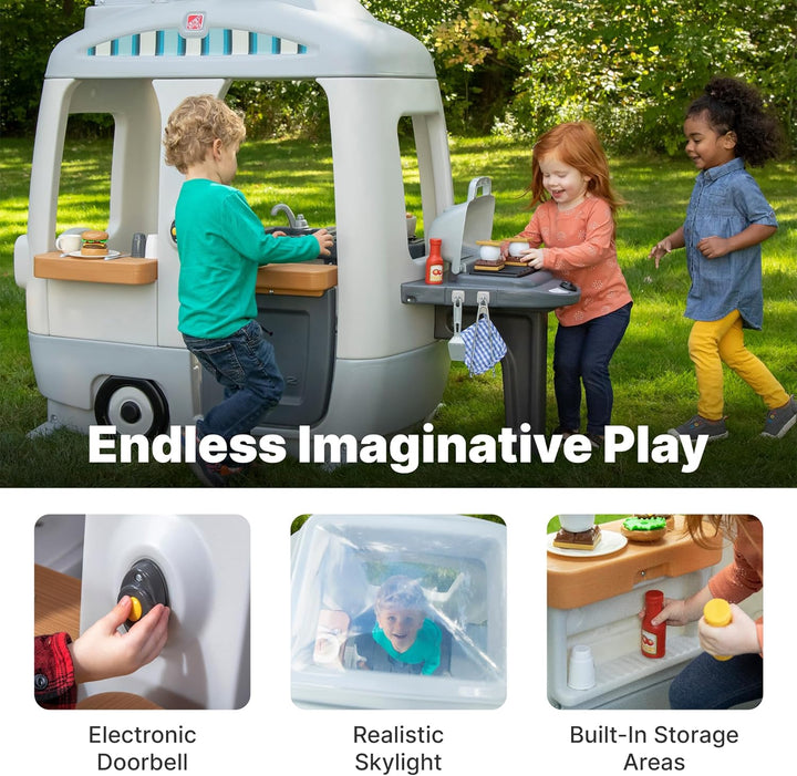 Adventure Camper Kids Playhouse, Indoor/Outdoor Playset & Kitchenette, Interactive Play with Sounds, Includes 52 Piece Toy Accessories, Made of Durable Plastic, for Toddlers 2+ Years Old