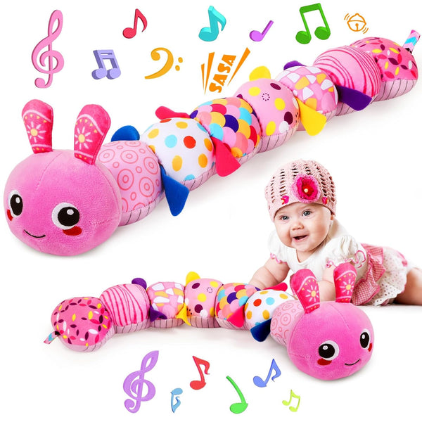 Baby Toys 0-6 6-12 Months, Sensory Music Animal Stuffed Toy for 0 1 2 3 4 5 6+ Months, Plush Toy with Crinkle and Rattles for Infant Newborn, Tummy Time Toys Gifts for 0-3-6-12 Month
