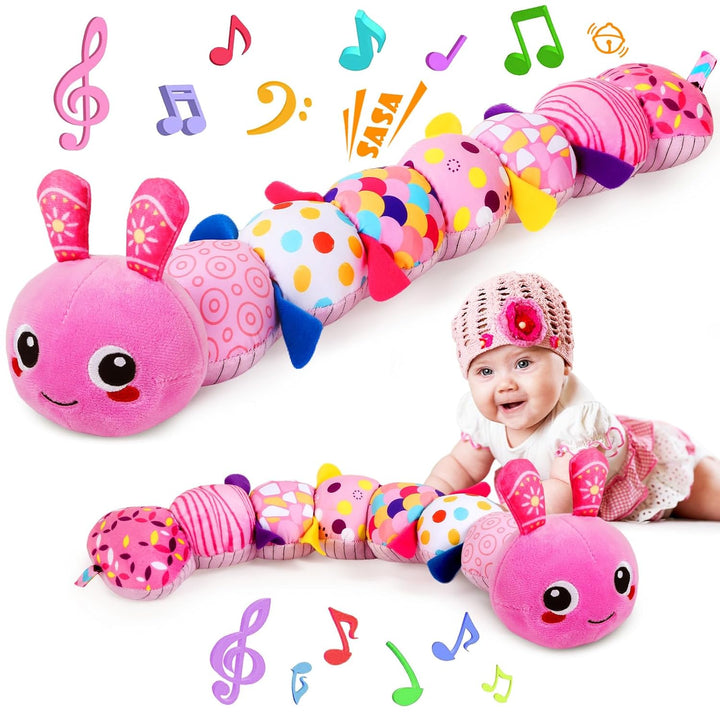 Baby Toys 0-6 6-12 Months, Sensory Music Animal Stuffed Toy for 0 1 2 3 4 5 6+ Months, Plush Toy with Crinkle and Rattles for Infant Newborn, Tummy Time Toys Gifts for 0-3-6-12 Month