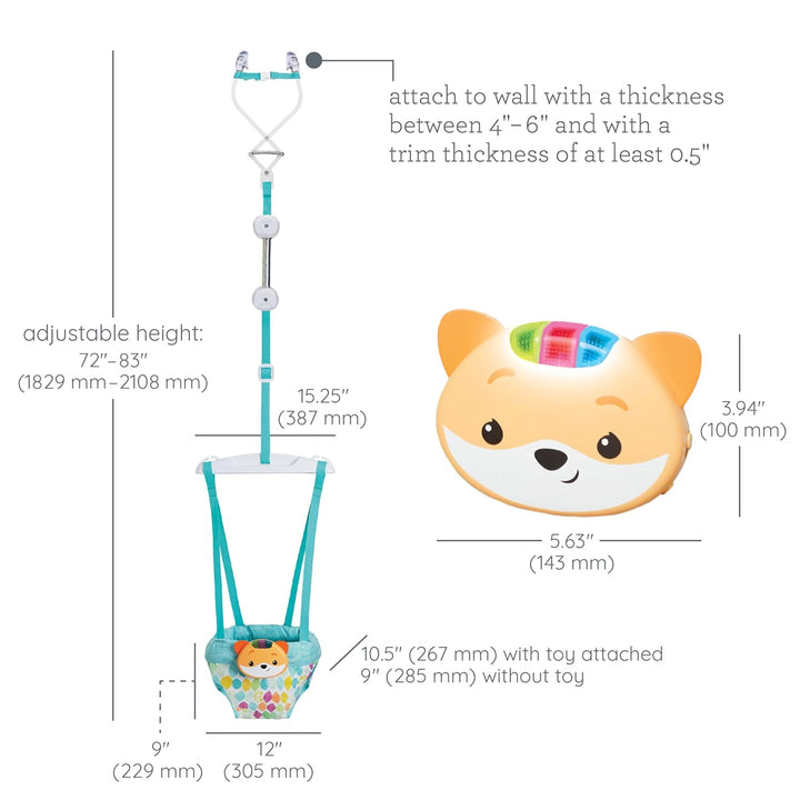 2-In-1 Music & Lights Doorway Jumper - Engaging Activity Jumper with Motion-Activated Sounds for Babies, Fox