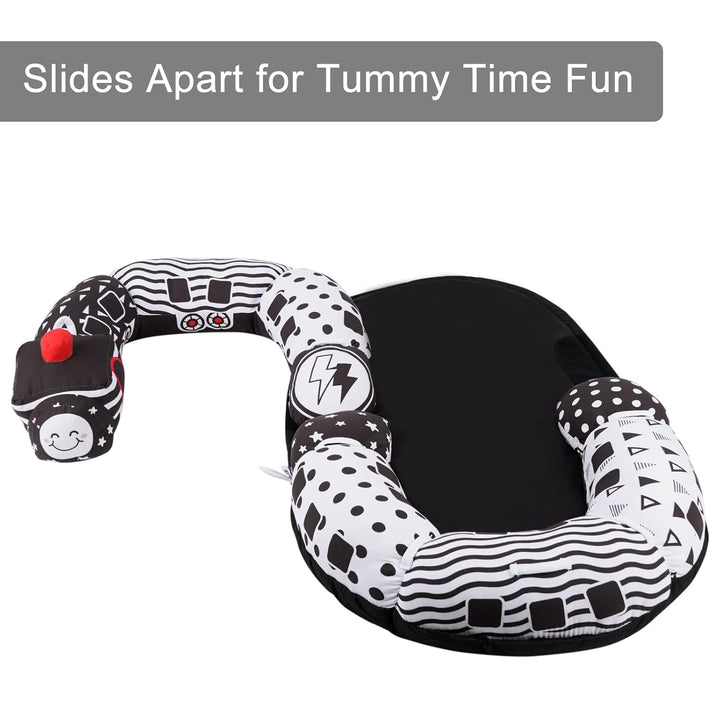 2-In-1 Tummy Time Mat & Seated Support Pillow,Baby Tummy Time Pillow Support for Newborns and Older Babies,With Detachable Support Pillow and Toys