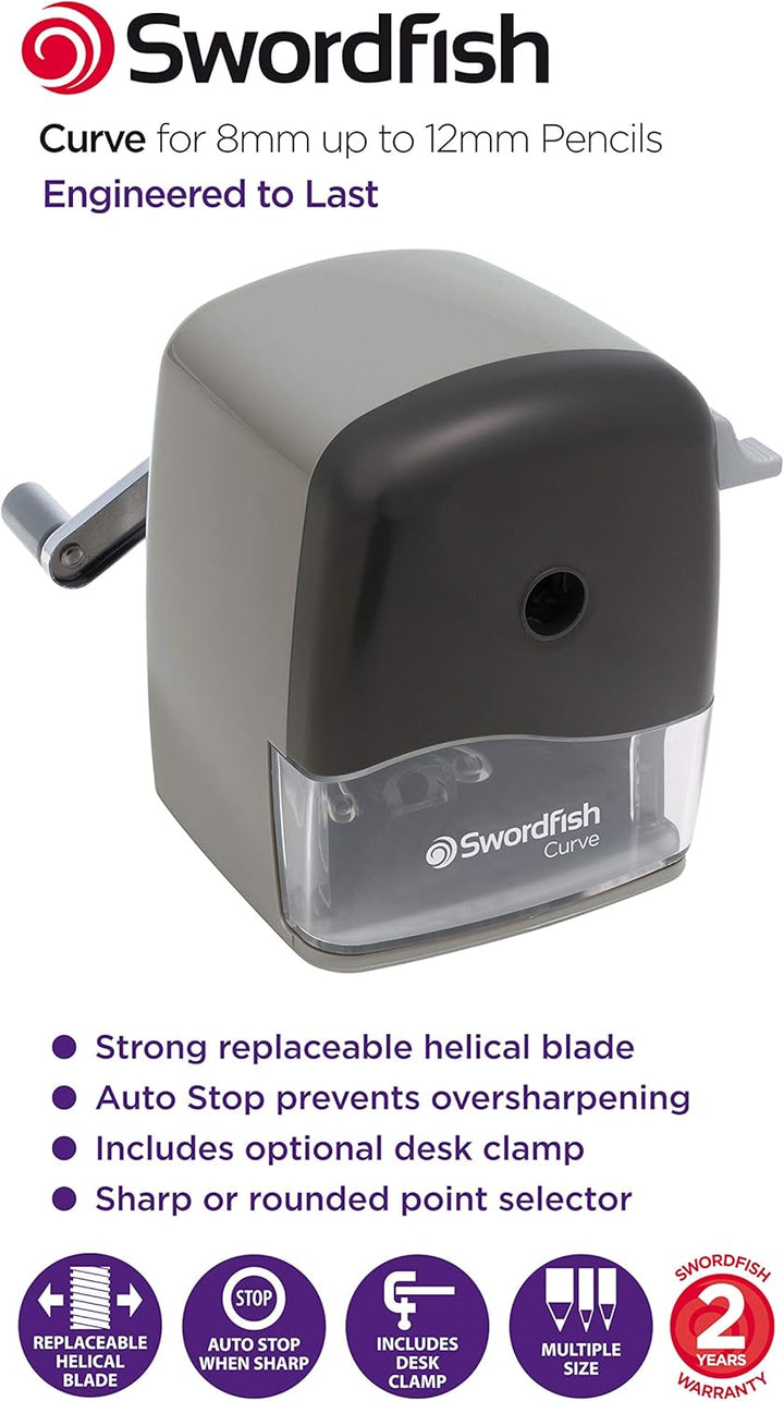 'Curve' Desktop Manual Pencil Sharpener 8-12Mm Ref 40103