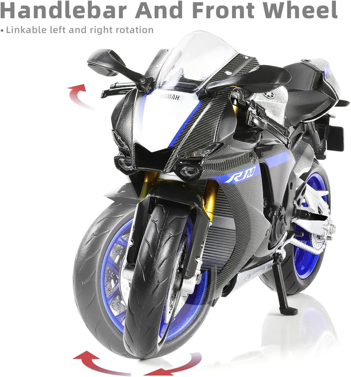 1:12 Motorcycle Model Toy for Yamaha YZF-R1M 1000R Metal Die-Cast with Plastic Motorcycle Model No Assembly Required Mini Finished Moto Gift for Adult（Silver）