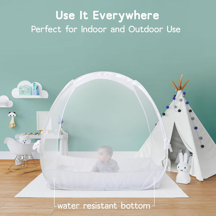 Baby Crib Tent to Keep Baby from Climbing Out – Breathable Cotton Mesh – Locking Zippers – Pop-Up Crib Canopy Net – Safe Anti-Climb Crib Cover –  Crib Tent – Fits Standard 52” Cribs