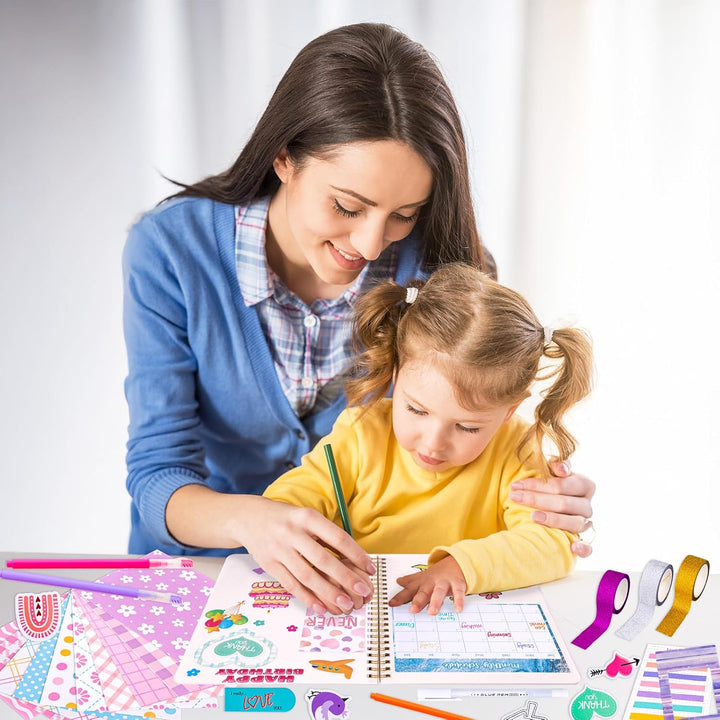 Birthday Gift for Girls Ages 7-13, DIY Journal Kit with Cute Stickers, Scrapbook Supplies, Stationery Set, Cool Arts and Crafts Gifts for 7 8 9 10 11 12 Years Old