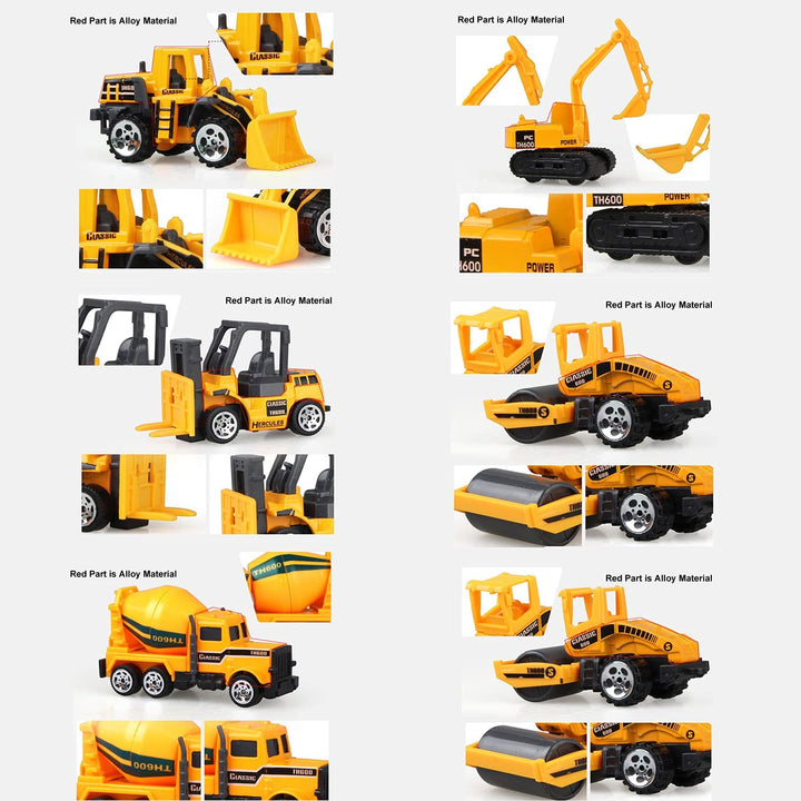 Small Construction Toys, 6Pcs Construction Vehicles Trucks Kids Birthday Gifts Vehicle Toy Toddlers Boys Mini Car Set Die Cast Engineering Excavator Digger Trucks