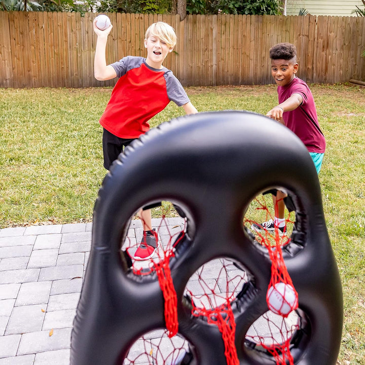 Kids Football Target Toss Game - Inflatable Throwing Target Toy with Soft Mini Footballs - Fun Kids Sports Game