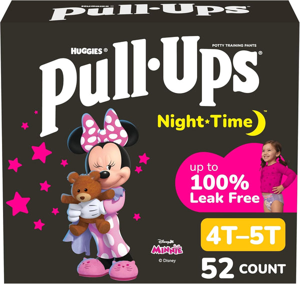 Girls' Night-Time Potty Training Pants, Size 4T-5T Overnight Training Underwear (38-50 Lbs), 52 Ct