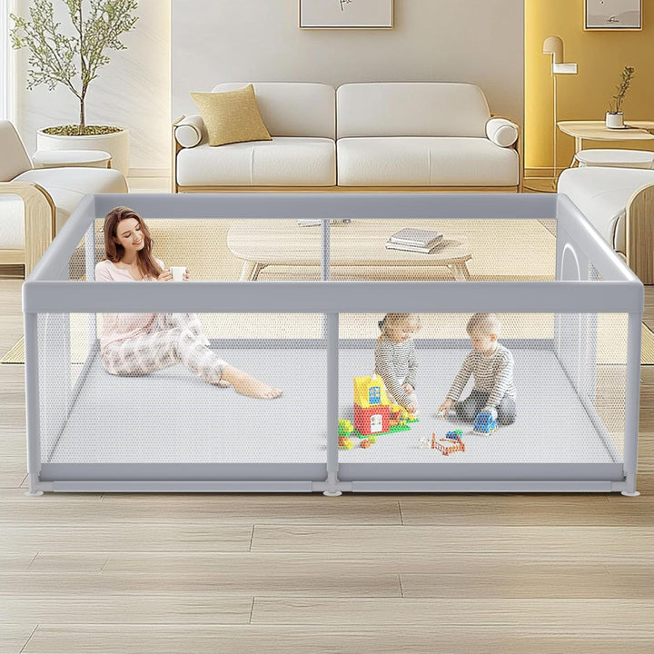 Baby Playpen 50 X 50 Inch Play Pen Playards, Playpen for Babies and Toddlers, Baby Playard for Indoor & Outdoor Active Center Game Fence, with Skin-Friendly Fabric and Soft Breathable Mesh Grey