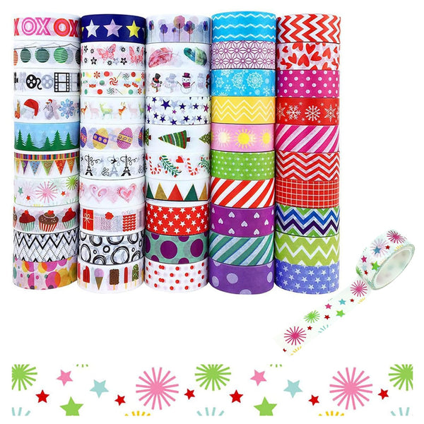50 Rolls Cute Washi Tape Set for Journaling, 15Mm Wide Translucent Writable Decorative Adhesive Tape for Bullet Scrapbook Book Planner Crafts, Strong Adhensive, Easy to Tear & Cut