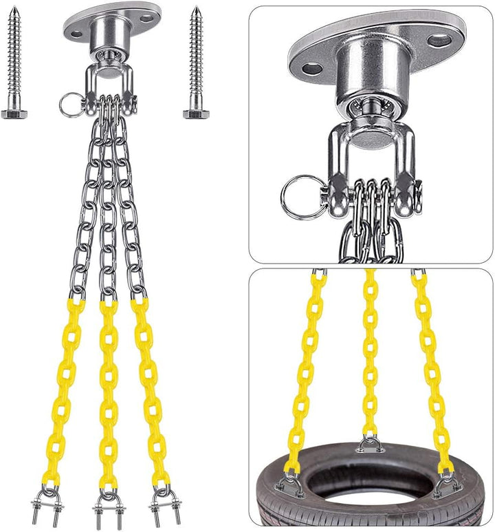 Tire Swing Kit - Heavy Duty Swing Hanger with Coated Chains and Hooks - 360° Rotation - 700 LB Capacity
