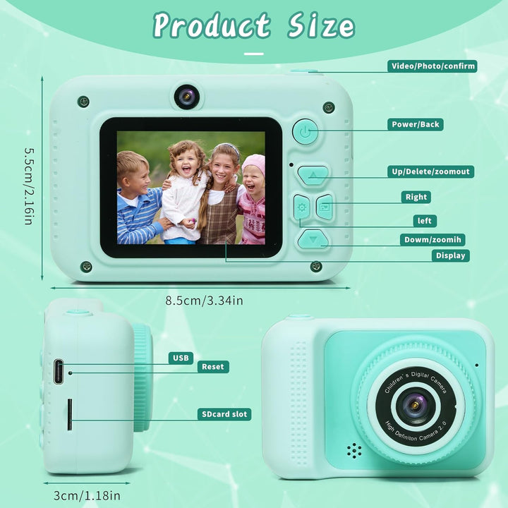 Kids Camera Toys, for Boys and Girls, Digital Camera for Kids, Toddler Camera Christmas Birthday Toy Gifts for Kids Age 3 4 5 6 7 8 9 10 with 32GB SD Card, Video Recorder 1080P HD (Green)