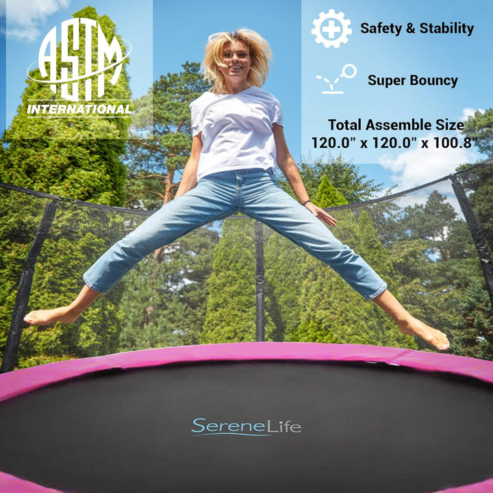 8FT 10FT 12FT 14 FT Trampoline Outdoor – Heavy-Duty Backyard Trampoline for Kids and Adults with Wide Jumping Surface, Stable L-Shaped Legs, Safety Net, ASTM Approved, Supports 264 Lbs