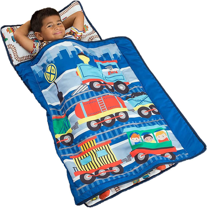 Toddler Nap Mat with Removable Pillow -Underwater Mermaids- Carry Handle with Fastening Straps Closure, Rollup Design, Soft Microfiber for Preschool, Daycare Sleeping Bag, Ages 2-6 Years