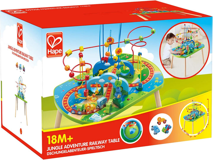 Jungle Adventure Railway Table | Kids Bead Maze Puzzle Table with Accessories, African Scene Graphics, Child Sized Table for Individual and Group Play