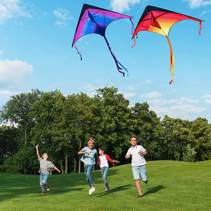 Large Delta Kite Red, Green and Purple, Easy to Fly Huge for Kids and Adults with 262.5Ft String, Large Delta Beach Kite for Outdoor Games and Activities