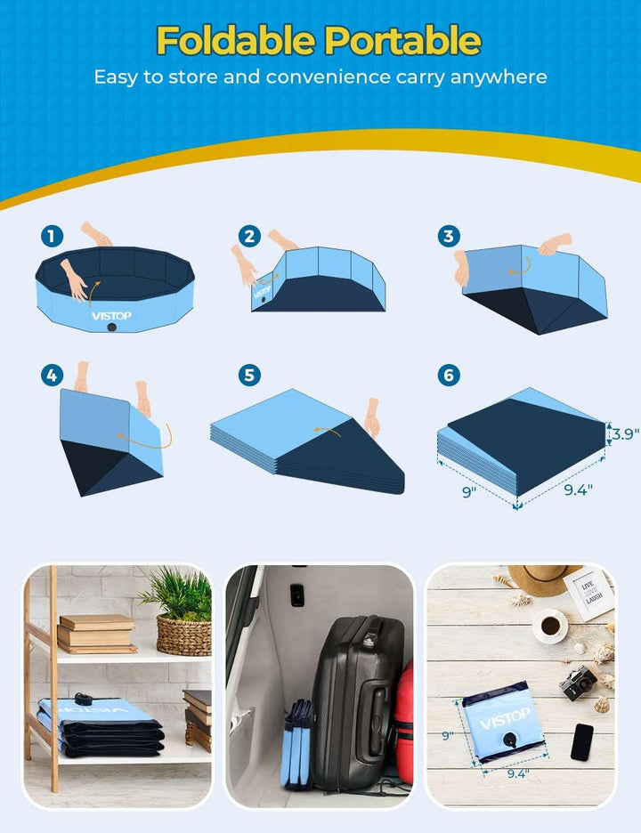 Medium Foldable Dog Pool, Hard Plastic Shell Portable Swimming Pool for Dogs Cats and Kids Pet Puppy Bathing Tub Collapsible Kiddie Pool (37 Inch.D X 7.8Inch.H, Blue)