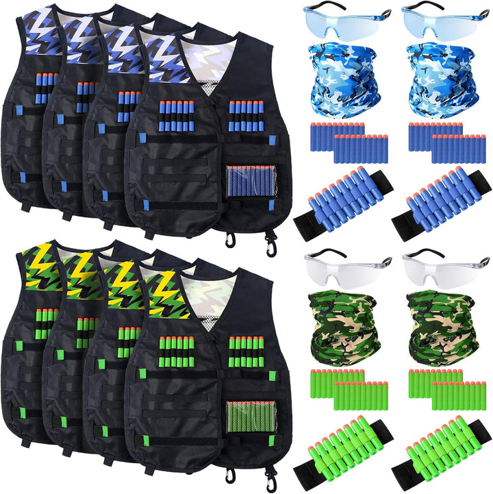 8 Sets Tactical Vest Kit Compatible with Nerf Party Favor Accessories, Face Mask Wrist Ammo Holder Toy Gift Supplies (Orange and Blue)