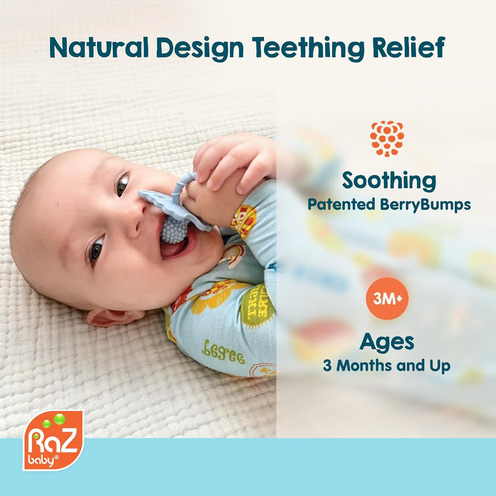 Razberry Silicone Teether Pacifier – Teething Relief for Infants, Food-Grade, Bpa-Free, Hands-Free Design, Natural Berrybumps Fruit Texture for Sensory Development, Freezable – Red