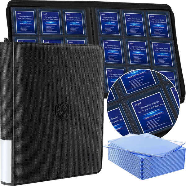Toploader Binder Holds 324 Toploaders | 20 Toploaders |Waterproof PU Leather + Anti-Yellowing PP Inserts | Ridge Tab Sorting Portable Top Loader Binder for Cards (For Sports/Game Cards)