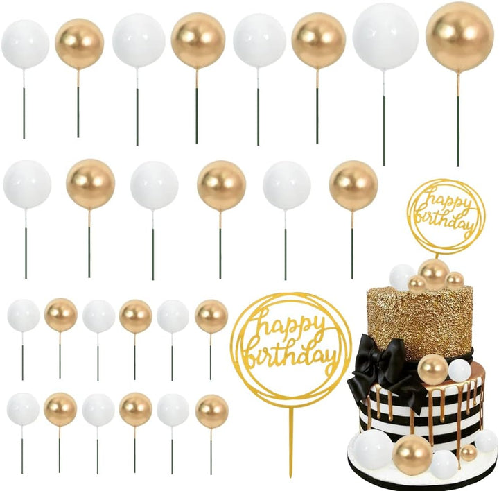 40 Pcs Mini Balls Cake Toppers - Foam Balls DIY Cake Topper Inserts for Birthday Wedding Baby Shower Anniversary Cake Decorations (Red Blue Yellow Green)