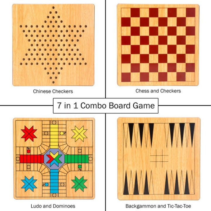 7-In-1 Combo Game for 4 Players with Chess, Ludo, Chinese Checkers & More,11.5 X 12 X 3 Inches