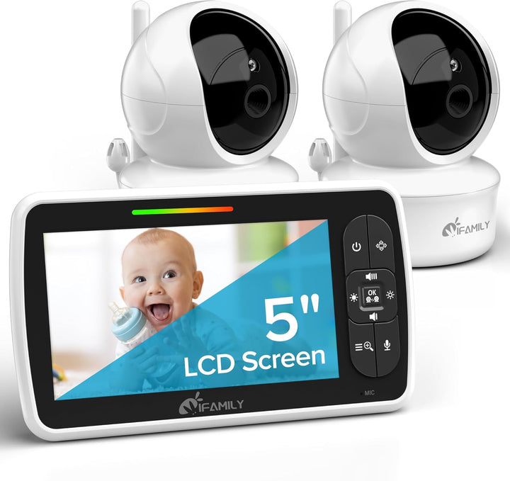 Baby Monitor - Large 5" Screen with 30Hrs Battery Life - Remote Pan-Tilt-Zoom;No Wifi, Two-Way Audio, Night Vision, Temperature, Lullabies, 960Ft Long Range Baby Monitor with Camera and Audio