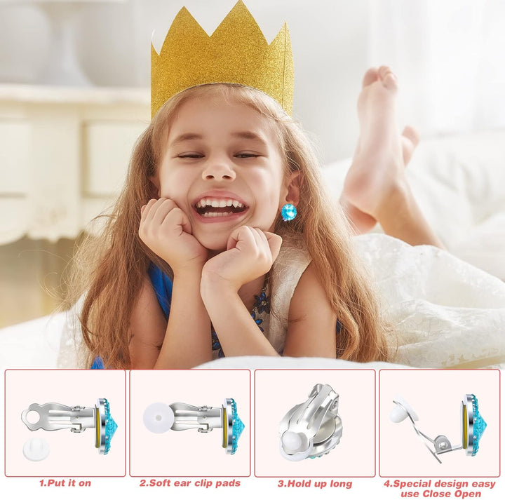 9 Pairs Girls Clip on Earrings Pretend Princess Play Earrings Jewelry Set (Lovely Colors)