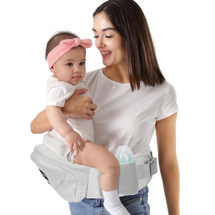 Baby Hip Carrier, Mom’S Choice Award Winner, Baby Carrier with Adjustable Waistband & Breathable Mesh, Ergonomic Carrier with Non-Slip Hip Seat Surface for Newborns & Toddlers, (Grey)