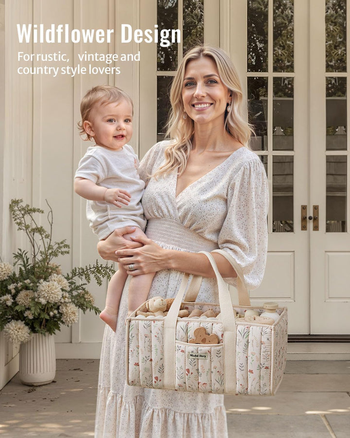Floral Diaper Caddy Organizer, Stylish Nursery Storage Basket, Gift for Baby Shower, Newborn Essentials, Floral Beige
